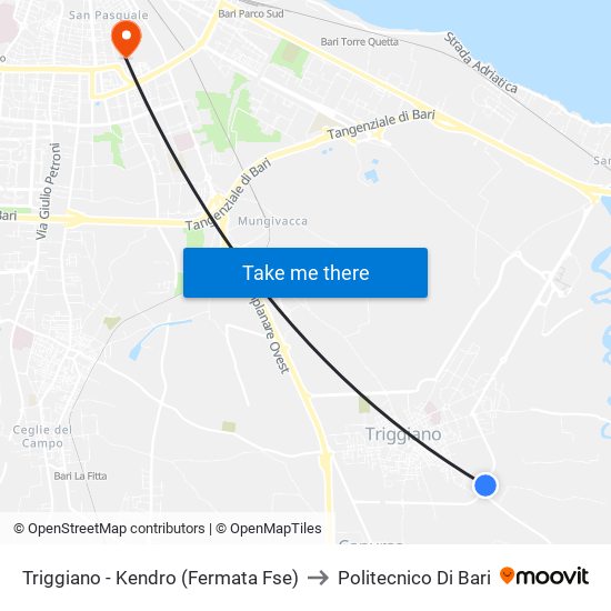 Triggiano - Kendro (Fermata Fse) to Politecnico Di Bari map