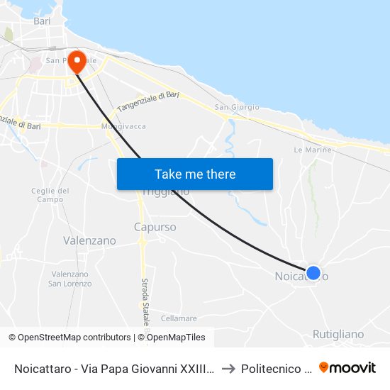 Noicattaro - Via Papa Giovanni XXIII 60 (Elvit Caffé) to Politecnico Di Bari map