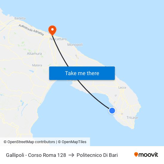 Gallipoli - Corso Roma 128 to Politecnico Di Bari map