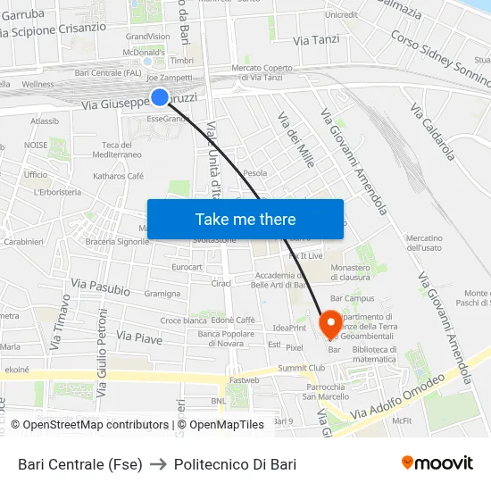 Bari Centrale (Fse) to Politecnico Di Bari map
