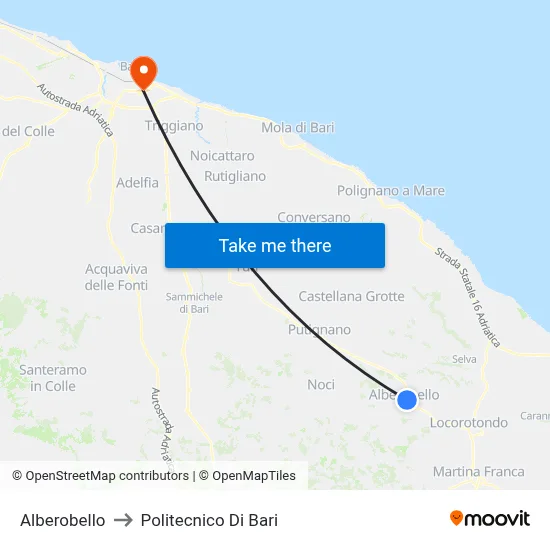 Alberobello to Polytechnic of Bari map