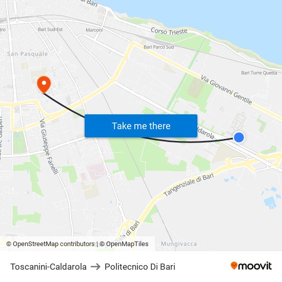 Toscanini-Caldarola to Politecnico Di Bari map