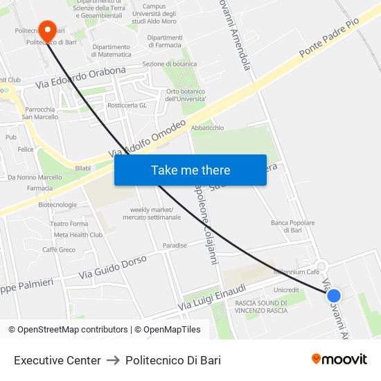 Executive Center to Politecnico Di Bari map