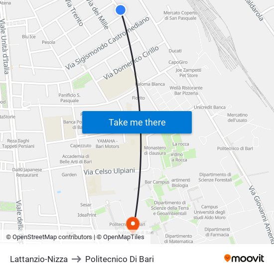 Lattanzio-Nizza to Politecnico Di Bari map