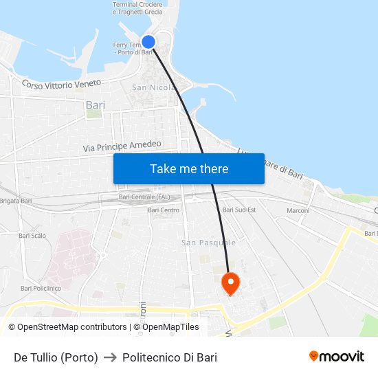 De Tullio (Porto) to Politecnico Di Bari map