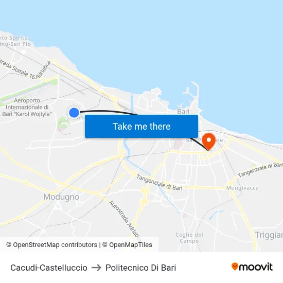 Cacudi-Castelluccio to Polytechnic of Bari map