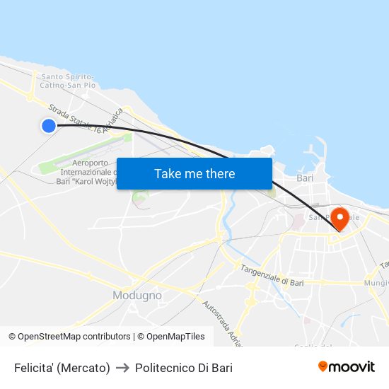 Felicita' (Mercato) to Politecnico Di Bari map