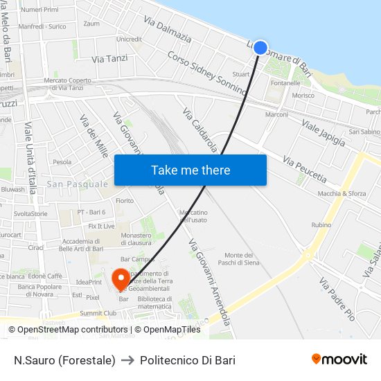 N.Sauro (Forestale) to Politecnico Di Bari map