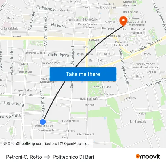 Petroni-Broken Heart to Polytechnic of Bari map