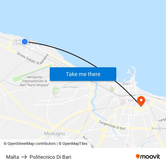 Malta to Politecnico Di Bari map