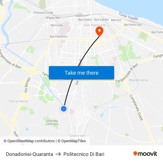 Donadonisi-Quaranta to Politecnico Di Bari map