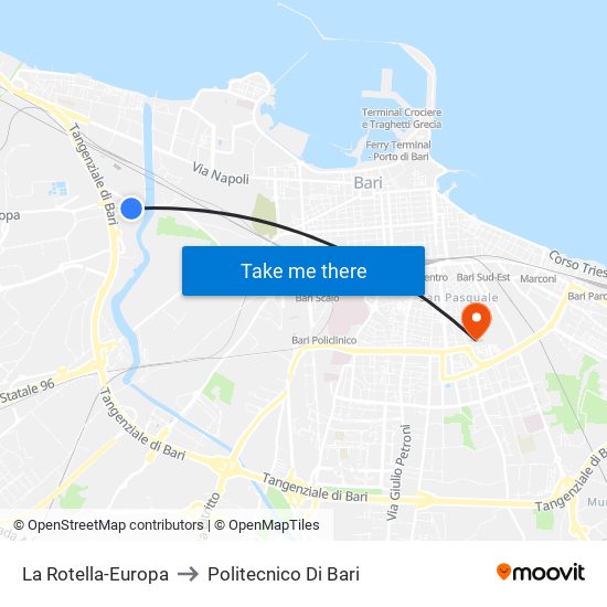 La Rotella-Europa to Politecnico Di Bari map