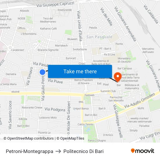 Petroni-Montegrappa to Politecnico Di Bari map
