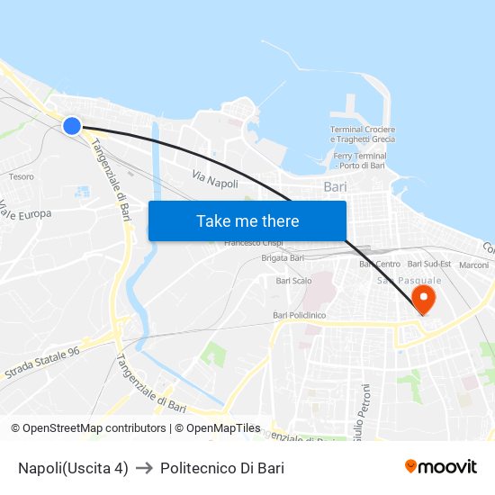 Napoli(Uscita 4) to Politecnico Di Bari map