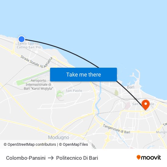 Colombo-Pansini to Politecnico Di Bari map