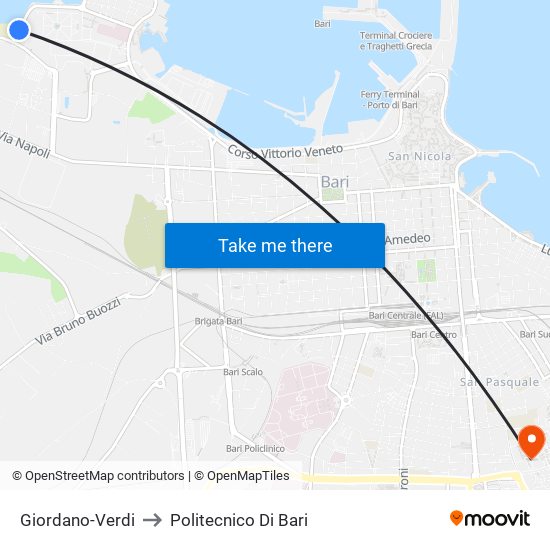 Giordano-Verdi to Politecnico Di Bari map