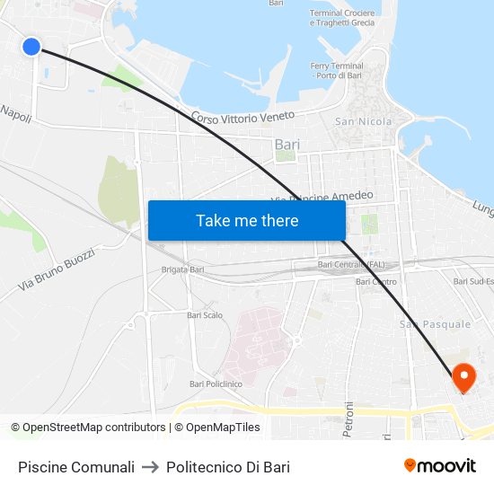 Piscine Comunali to Politecnico Di Bari map