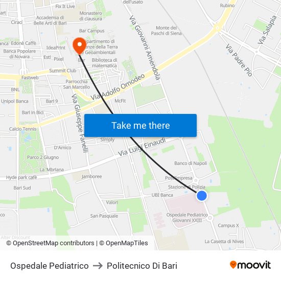 Ospedale Pediatrico to Politecnico Di Bari map