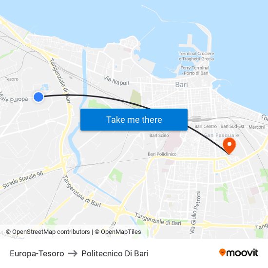 Europa-Tesoro to Politecnico Di Bari map