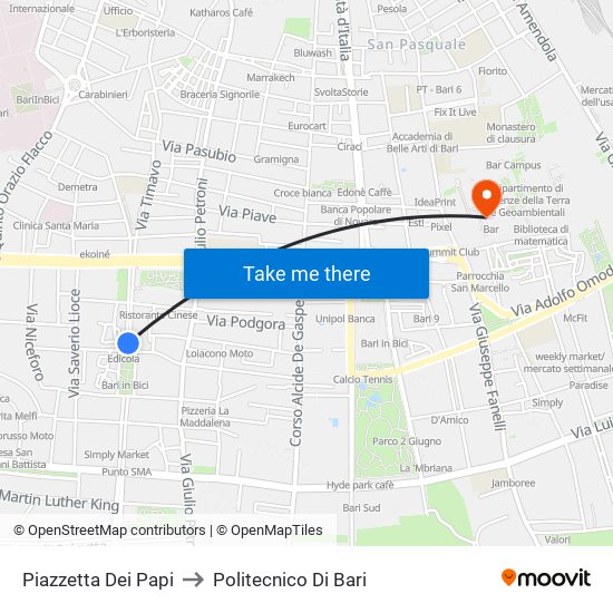 Piazzetta Dei Papi to Politecnico Di Bari map