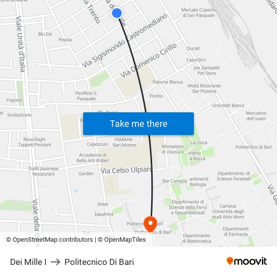 Dei Mille I to Politecnico Di Bari map