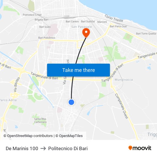 De Marinis 100 to Politecnico Di Bari map