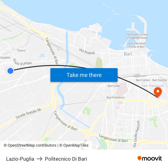 Lazio-Puglia to Politecnico Di Bari map