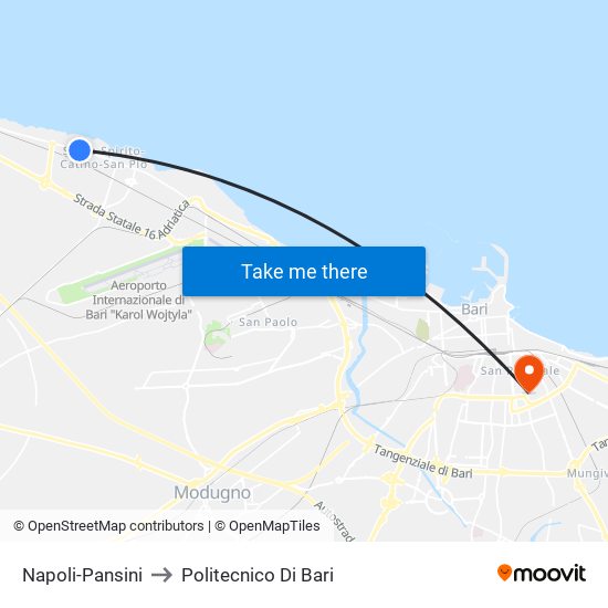 Napoli-Pansini to Politecnico Di Bari map