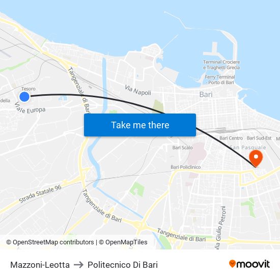 Mazzoni-Leotta to Politecnico Di Bari map