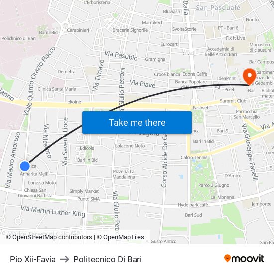 Pio Xii-Favia to Politecnico Di Bari map