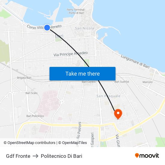 Gdf Fronte to Politecnico Di Bari map