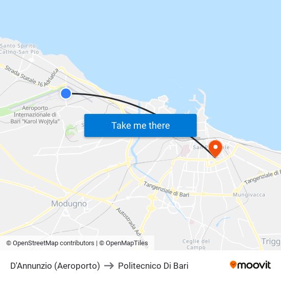 D'Annunzio (Aeroporto) to Politecnico Di Bari map