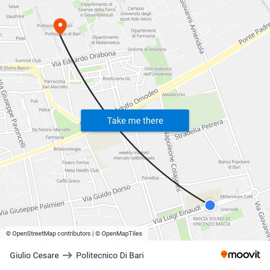 Giulio Cesare to Politecnico Di Bari map