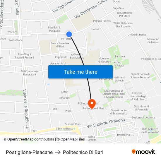 Postiglione-Pisacane to Politecnico Di Bari map