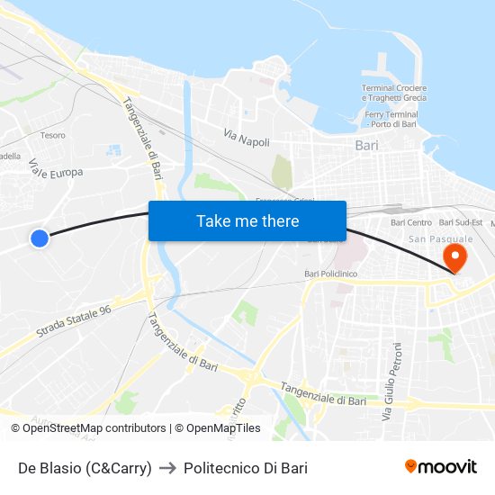 De Blasio (C&Carry) to Politecnico Di Bari map
