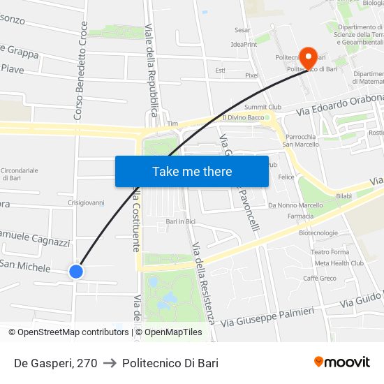 De Gasperi, 270 to Politecnico Di Bari map
