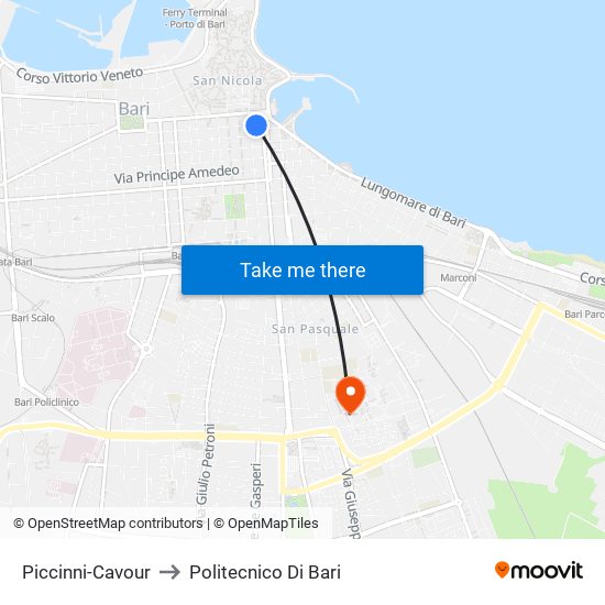 Piccinni-Cavour to Politecnico Di Bari map