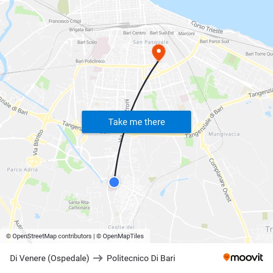 Di Venere (Ospedale) to Politecnico Di Bari map