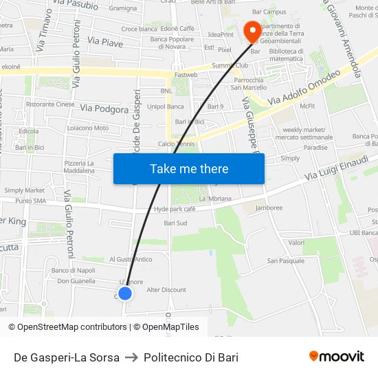 De Gasperi-La Sorsa to Politecnico Di Bari map