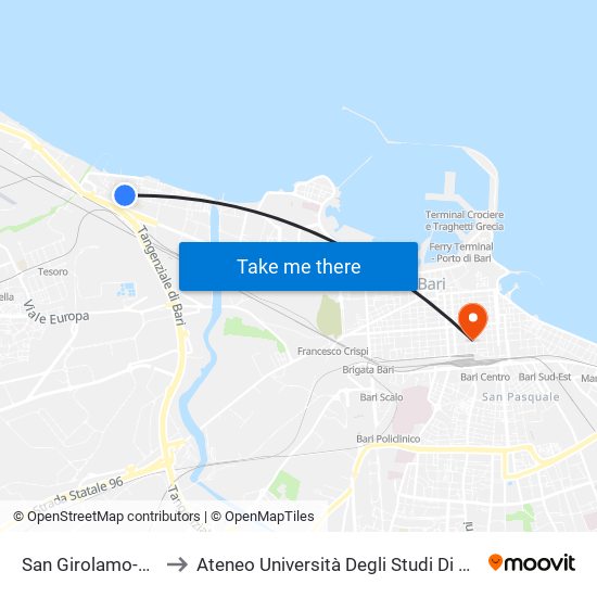 San Girolamo-Cimarosa to Ateneo Università Degli Studi Di Bari ""Aldo Moro"" map
