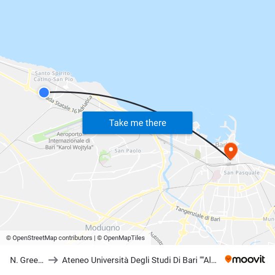N. Green V to Ateneo Università Degli Studi Di Bari ""Aldo Moro"" map