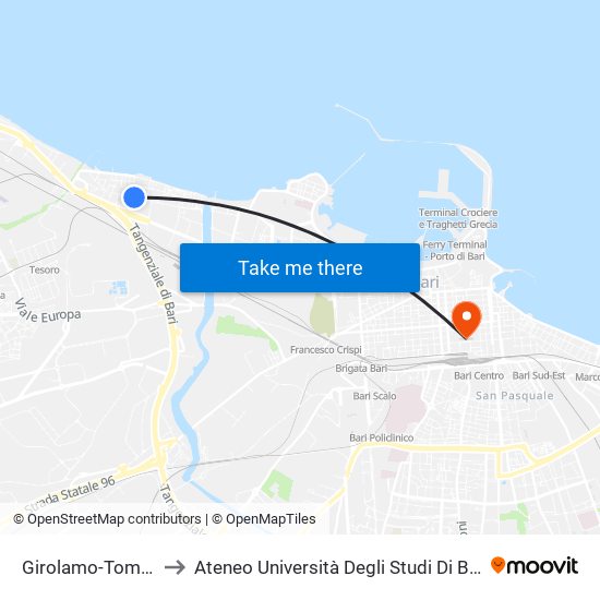 Girolamo-Tomasicchio to Ateneo Università Degli Studi Di Bari ""Aldo Moro"" map