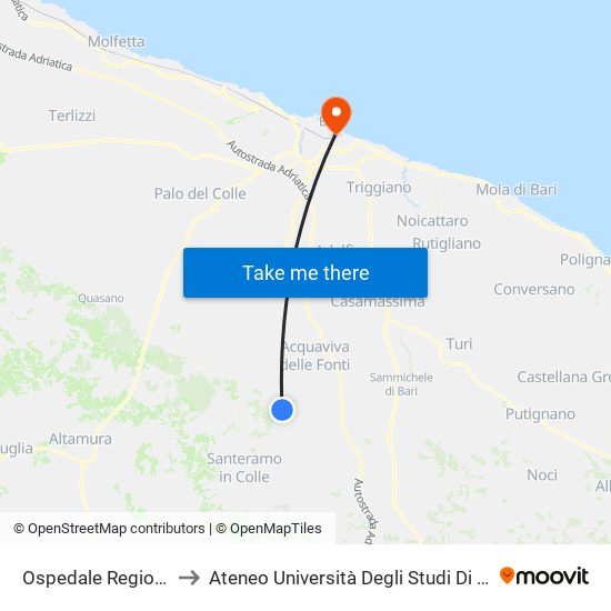 Ospedale Regionale Miulli to Ateneo Università Degli Studi Di Bari ""Aldo Moro"" map