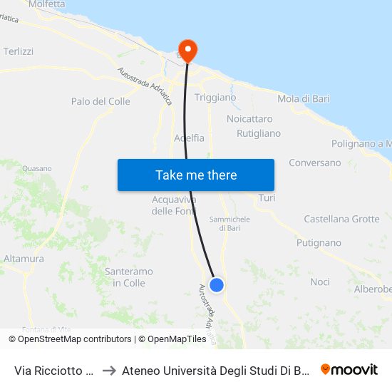 Via Ricciotto Canudo to Ateneo Università Degli Studi Di Bari ""Aldo Moro"" map