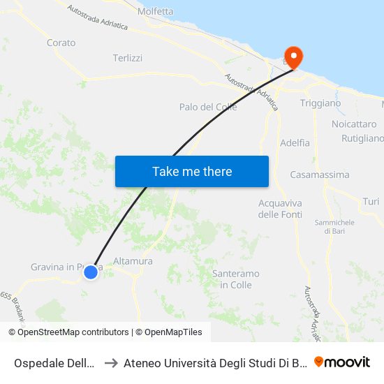 Ospedale Della Murgia to Ateneo Università Degli Studi Di Bari ""Aldo Moro"" map