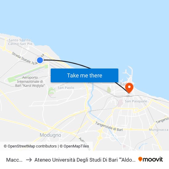 Macchie to Ateneo Università Degli Studi Di Bari ""Aldo Moro"" map