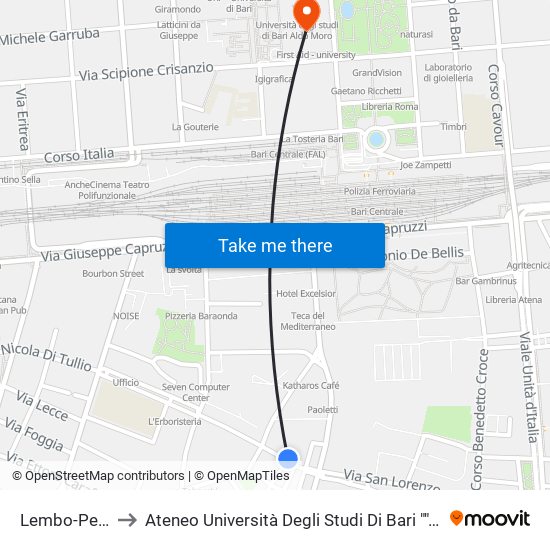 Lembo-Petroni to Ateneo Università Degli Studi Di Bari ""Aldo Moro"" map