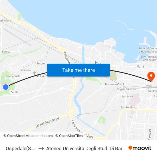 Ospedale(S.Paolo) to Ateneo Università Degli Studi Di Bari ""Aldo Moro"" map