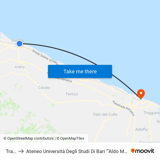 Trani to Ateneo Università Degli Studi Di Bari ""Aldo Moro"" map
