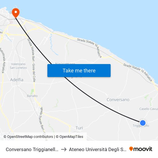 Conversano Triggianello - Via Dei Longobardi to Ateneo Università Degli Studi Di Bari ""Aldo Moro"" map